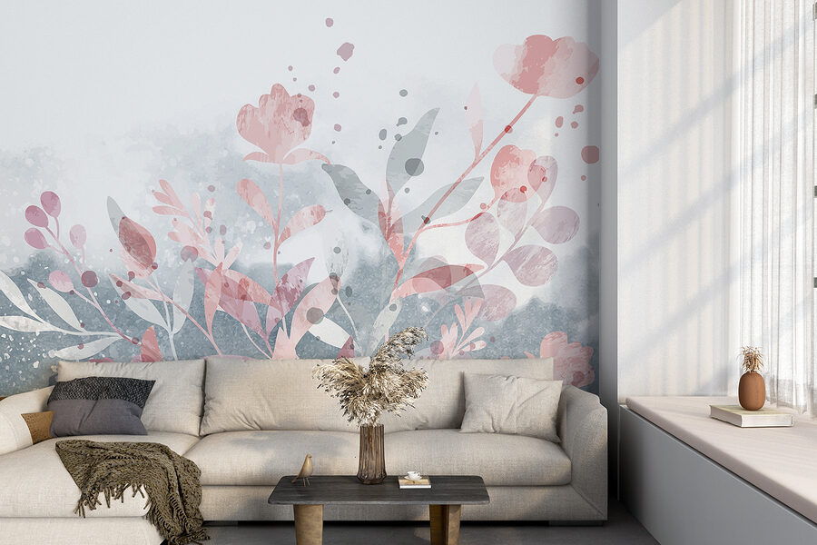 Rosa und graues Blumendesign