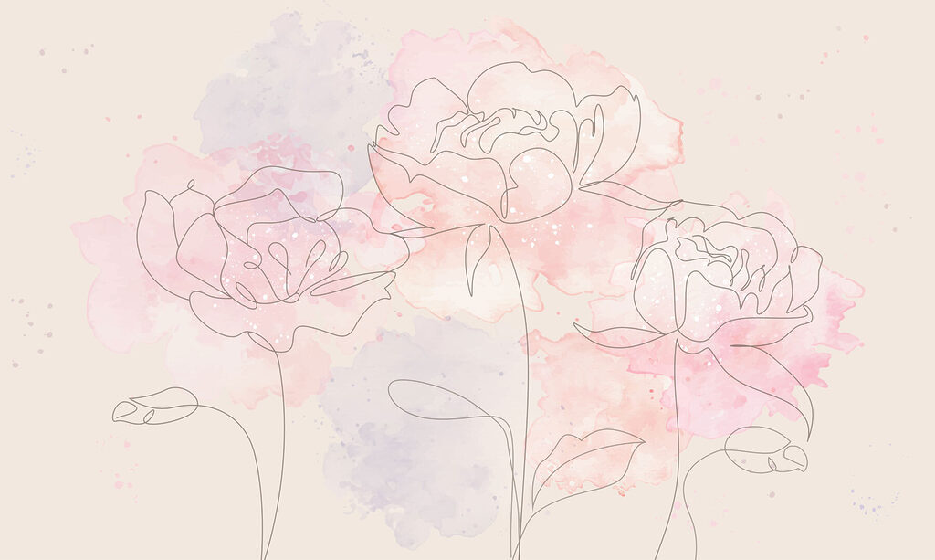 Zeichnung von Blumen auf einem rosa Hintergrund Zeichnung von Blumen auf einem rosa Hintergrund