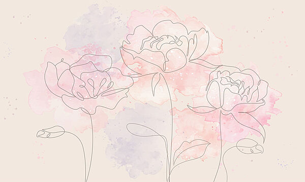 Zeichnung von Blumen auf einem rosa Hintergrund Zeichnung von Blumen auf einem rosa Hintergrund