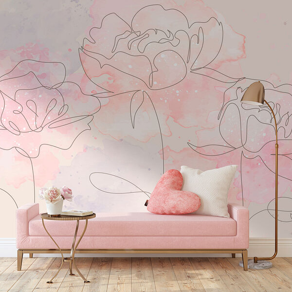 Zeichnung von Blumen auf einem rosa Hintergrund Zeichnung von Blumen auf einem rosa Hintergrund