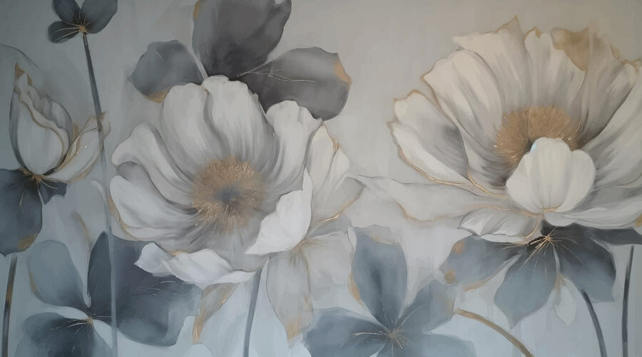 Gemälde mit Blumen an einer Wand