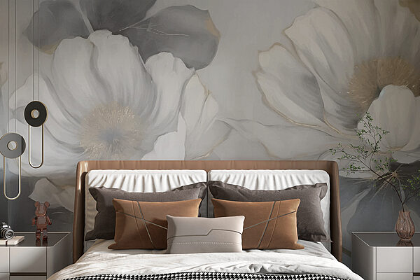 Gemälde mit Blumen an einer Wand Gemälde mit Blumen an einer Wand