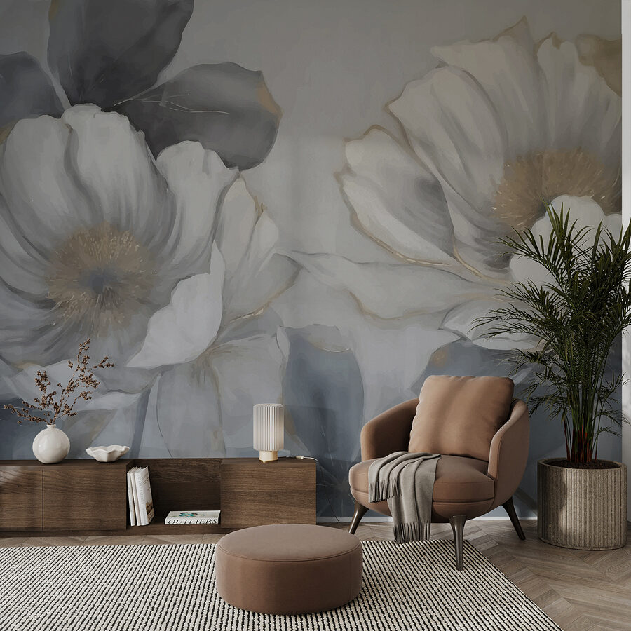 Gemälde mit Blumen an einer Wand