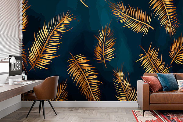 Fototapeten Fototapeten Bronzene Blätter gegen dunkle Eleganz (Artikelnummer: w01743)