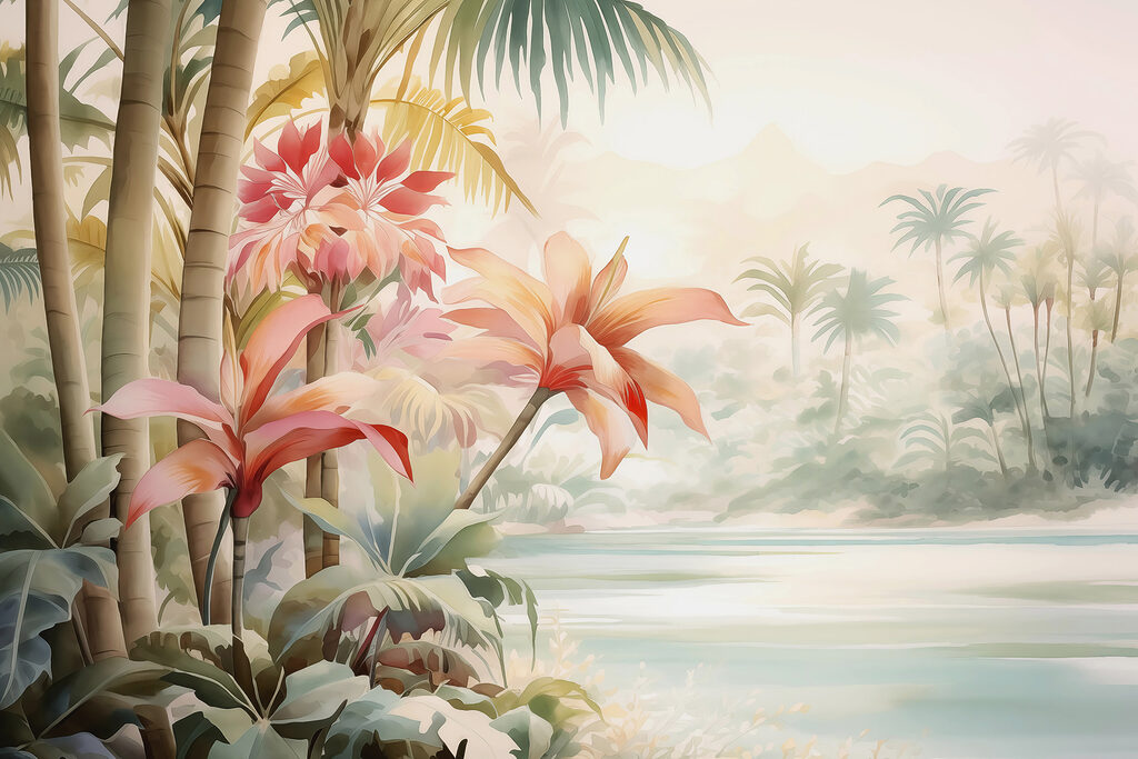 Gemälde von Blumen und Palmen Gemälde von Blumen und Palmen