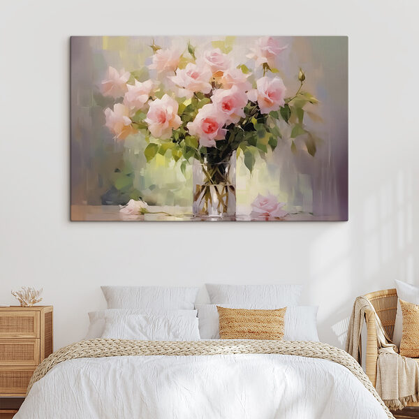 Blumenstrauß aus rosa Rosen in einer Glasvase Blumenstrauß aus rosa Rosen in einer Glasvase