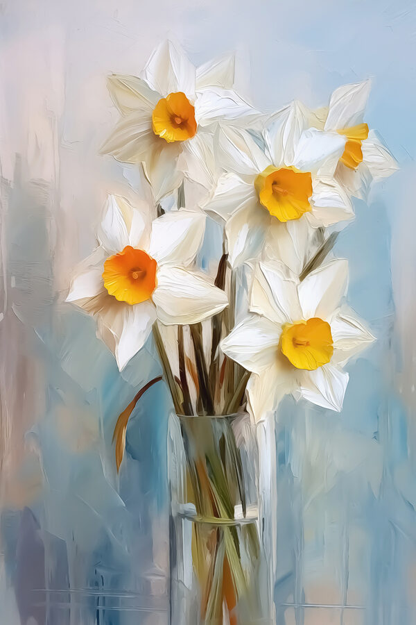 Weiße und gelbe Blumen in einer Glasvase Weiße und gelbe Blumen in einer Glasvase