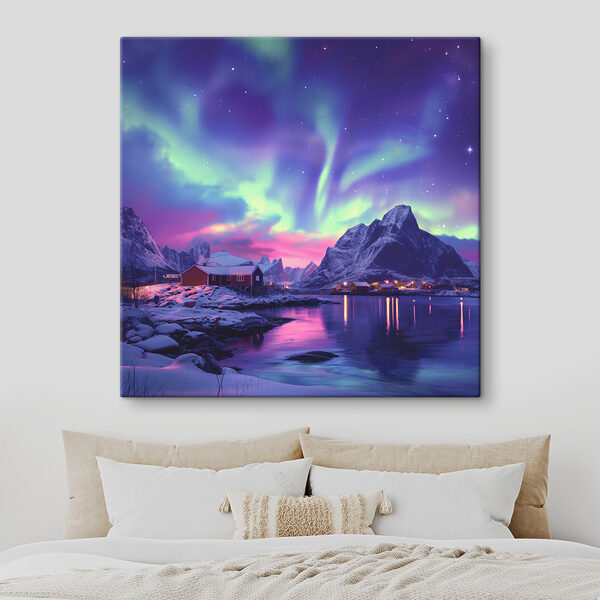 Verschneite Landschaft mit Bergen und einem See Verschneite Landschaft mit Bergen und einem See