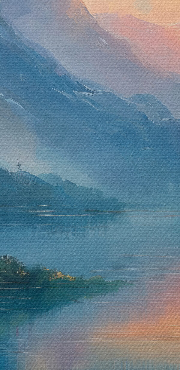 Gemälde eines Sees mit Bergen und Bäumen Gemälde eines Sees mit Bergen und Bäumen