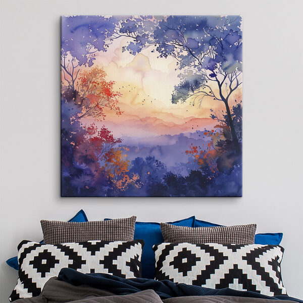 Aquarell von Bäumen und einem Sonnenuntergang Aquarell von Bäumen und einem Sonnenuntergang