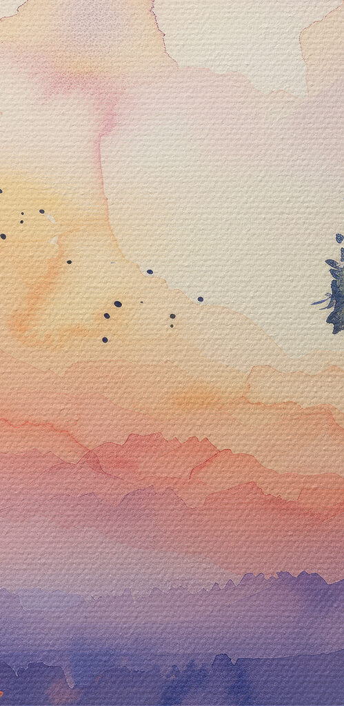 Watercolor painting of trees and a sunset Watercolor painting of trees and a sunset