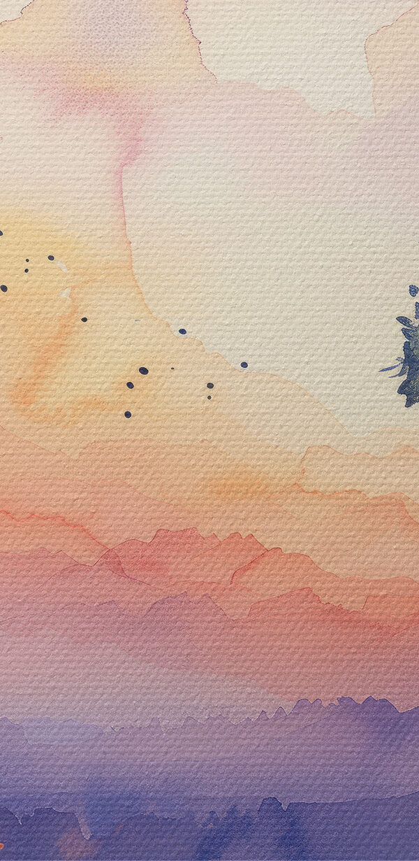 Aquarell von Bäumen und einem Sonnenuntergang Aquarell von Bäumen und einem Sonnenuntergang