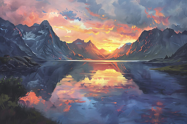 Bergkette mit See und Sonnenuntergang Bergkette mit See und Sonnenuntergang