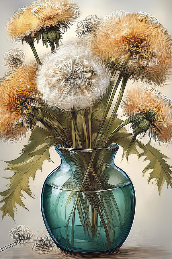 Vase mit Löwenzahn darin Vase mit Löwenzahn darin