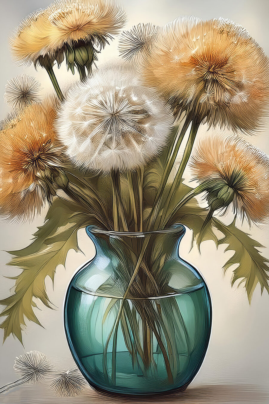 Vase mit Löwenzahn darin Vase mit Löwenzahn darin