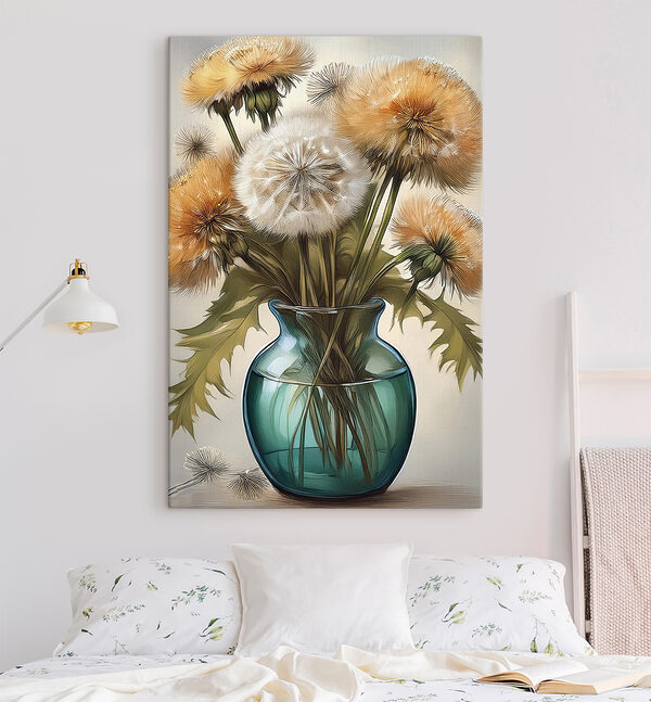 Vase mit Löwenzahn darin Vase mit Löwenzahn darin