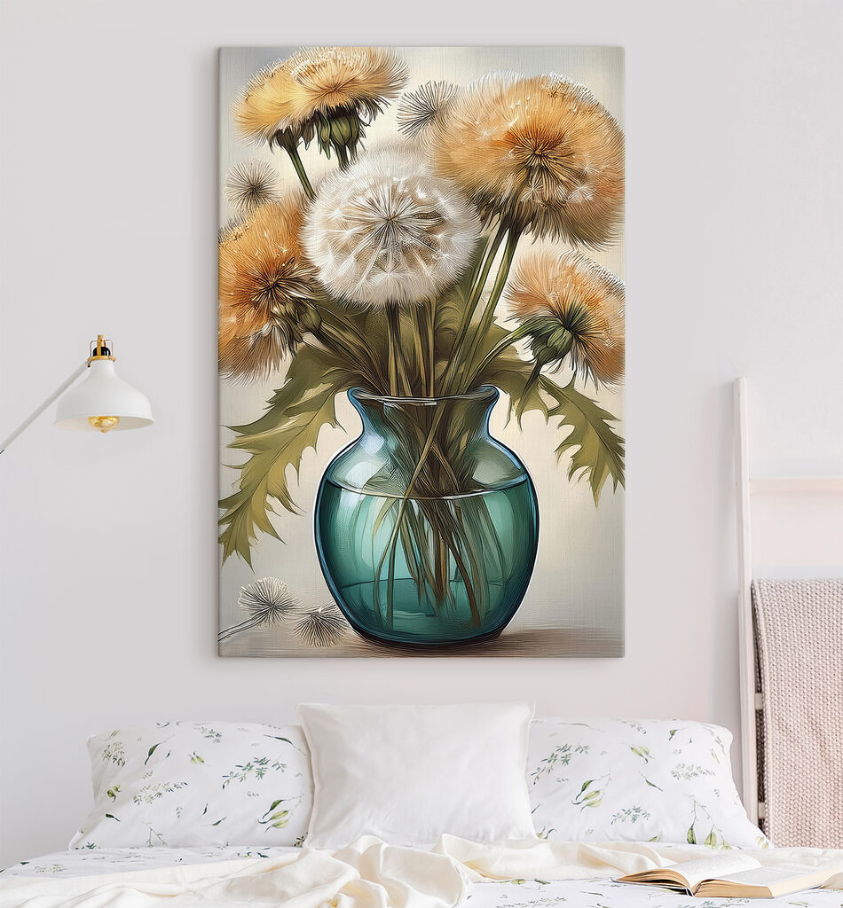 Vase with dandelions in it