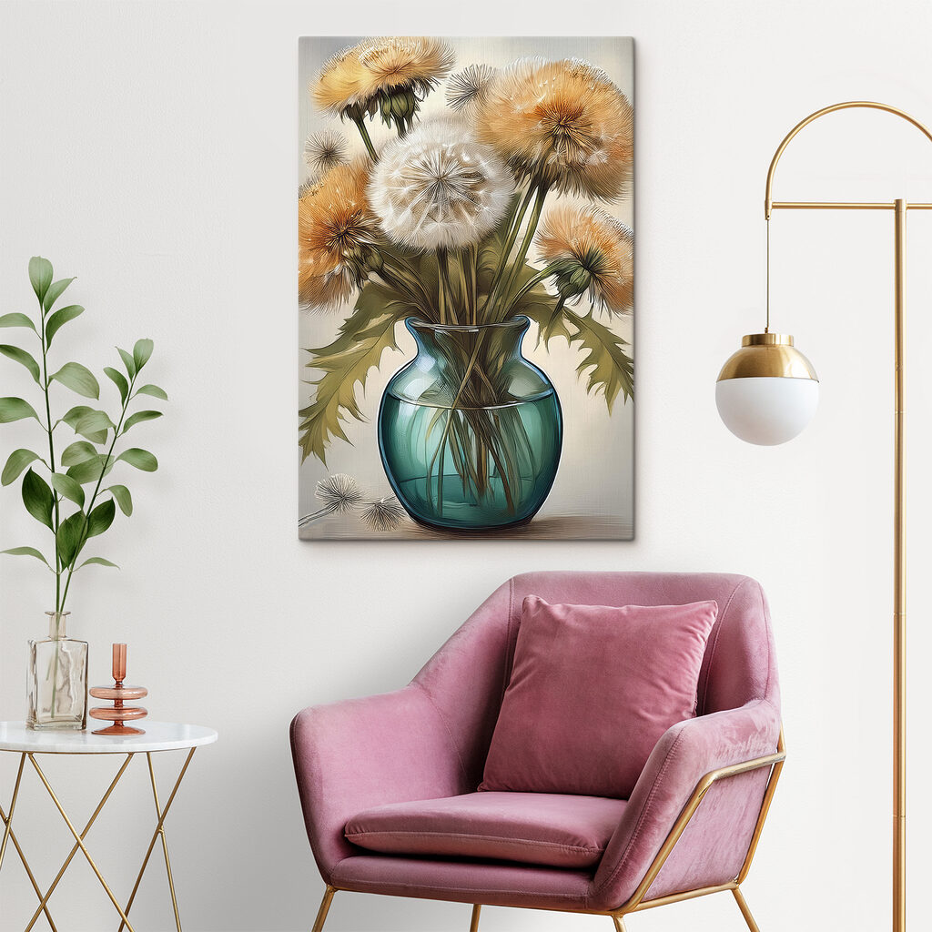 Vase with dandelions in it