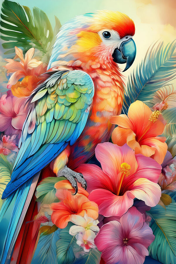 Bunte Papagei auf einem floralen Hintergrund Bunte Papagei auf einem floralen Hintergrund
