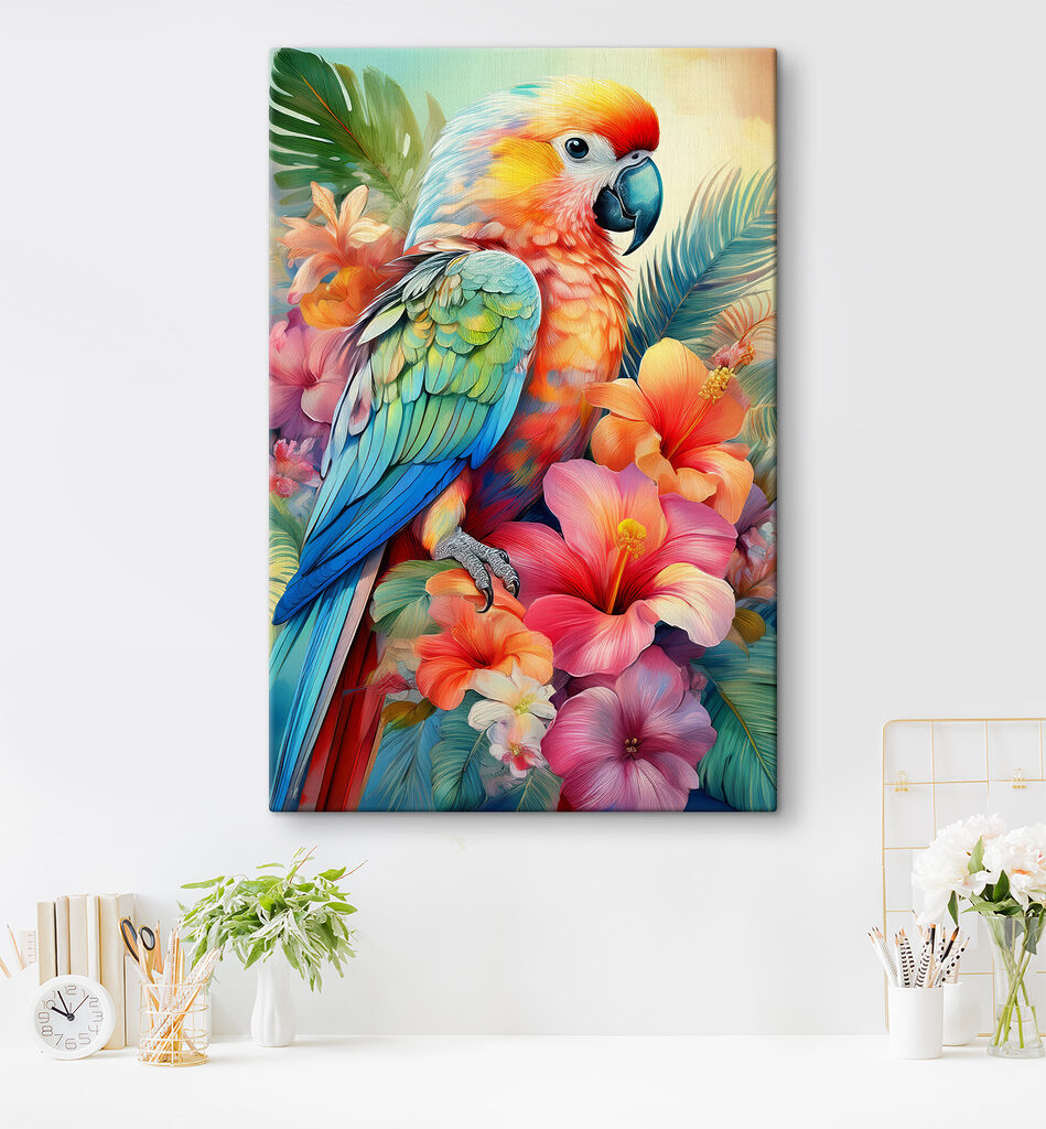 Colorful parrot on a floral background Colorful parrot on a floral background
