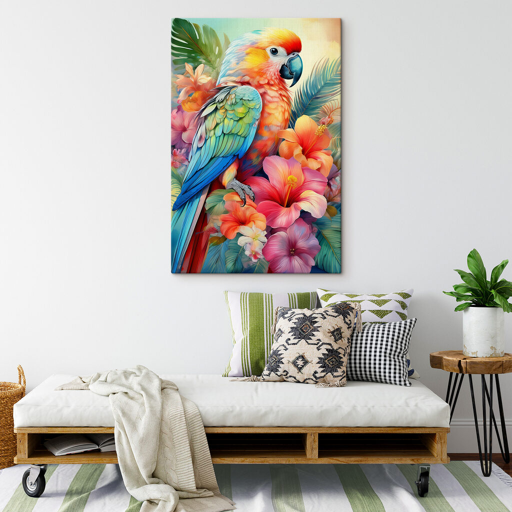 Colorful parrot on a floral background Colorful parrot on a floral background