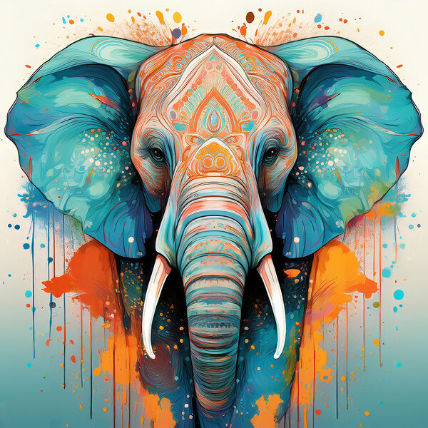 Ein Elefant mit bunten Farbspritzern Ein Elefant mit bunten Farbspritzern