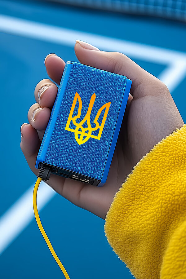 Hand, die ein blaues Gerät hält Hand, die ein blaues Gerät hält
