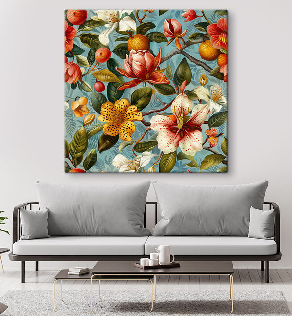 Florales Muster mit Orangen und Blumen Florales Muster mit Orangen und Blumen