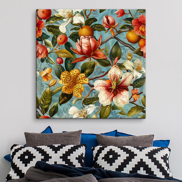 Florales Muster mit Orangen und Blumen Florales Muster mit Orangen und Blumen
