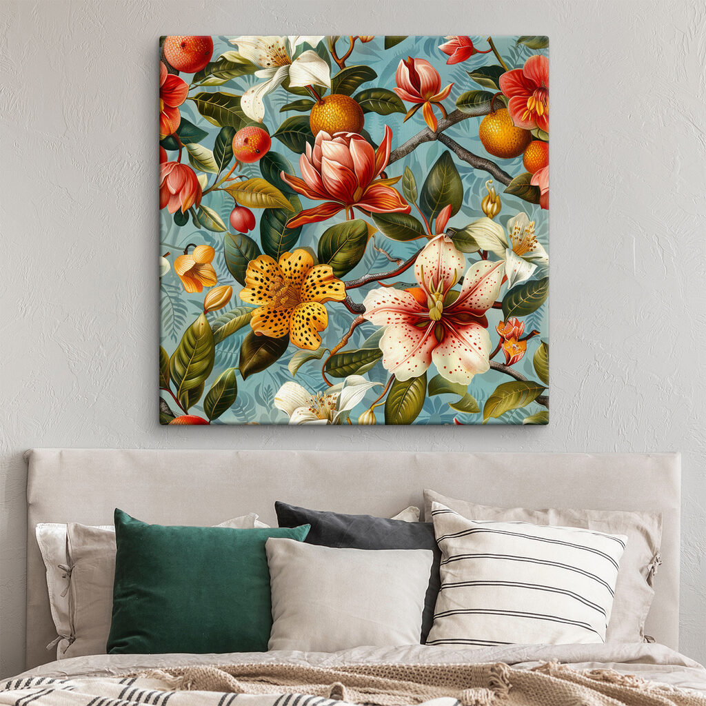 Floral pattern with oranges and flowers