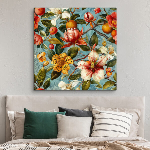 Florales Muster mit Orangen und Blumen Florales Muster mit Orangen und Blumen