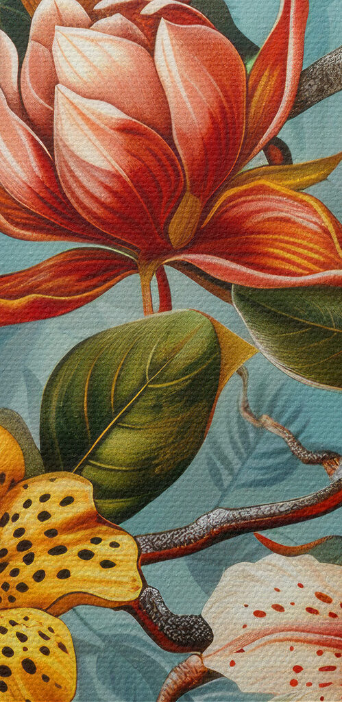 Floral pattern with oranges and flowers