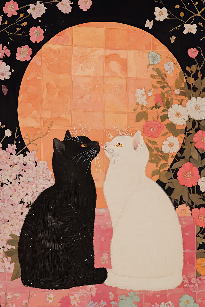 Black and white cats looking at each other