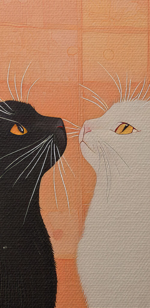 Black and white cats looking at each other