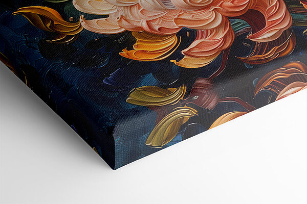 Gemälde mit Blumen auf blauem Hintergrund Gemälde mit Blumen auf blauem Hintergrund