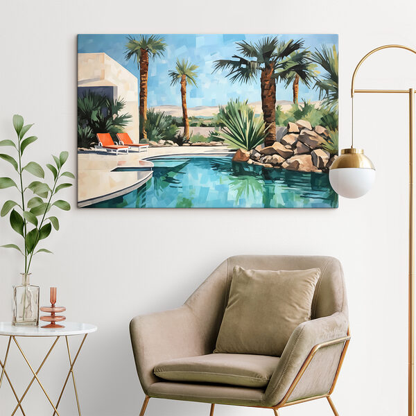 Pool with palm trees and chairs