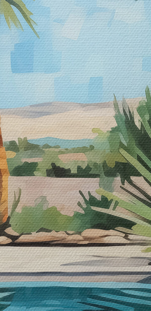 Pool with palm trees and chairs