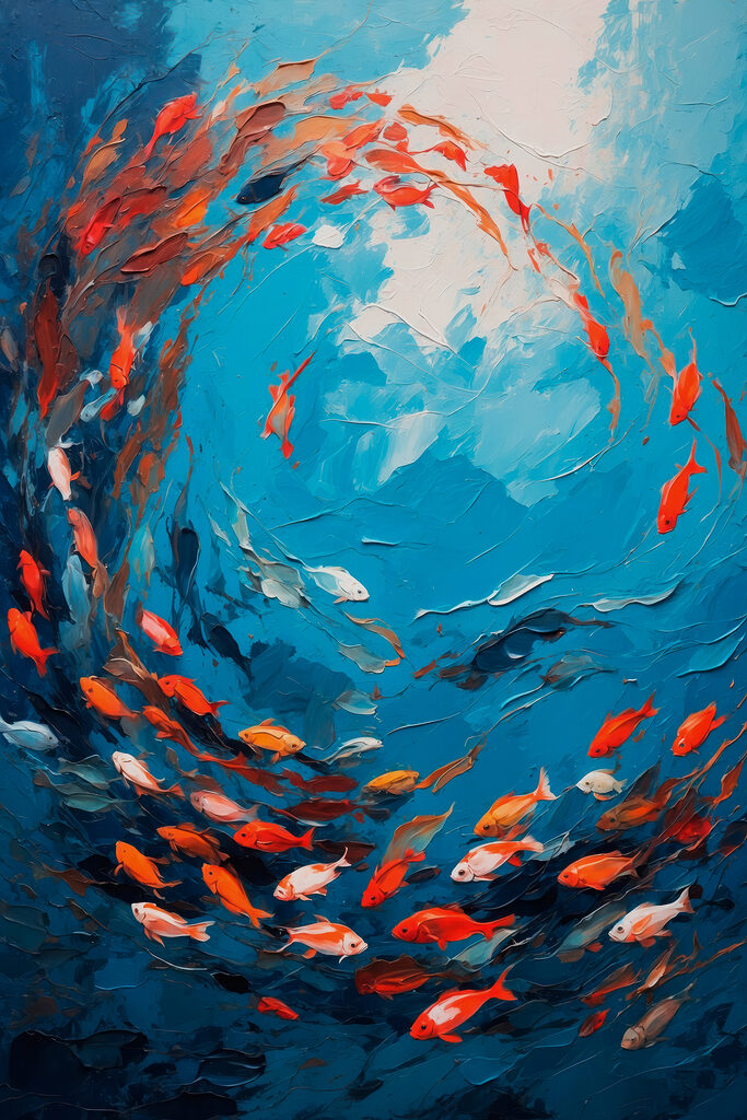 Painting of fish swimming in the water