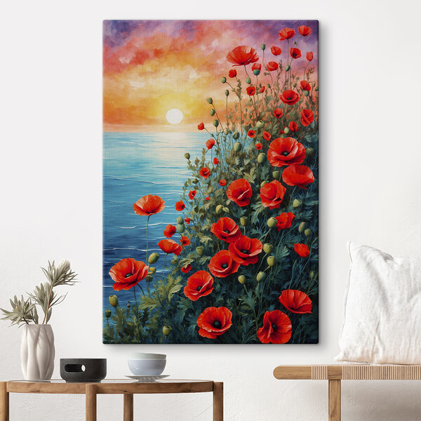 Malerei von roten Blumen und Wasser Malerei von roten Blumen und Wasser