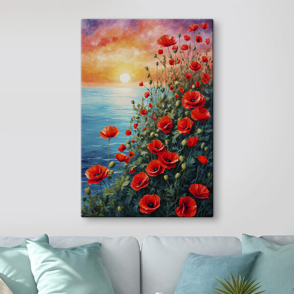 Malerei von roten Blumen und Wasser Malerei von roten Blumen und Wasser