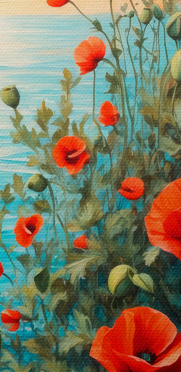 Malerei von roten Blumen und Wasser Malerei von roten Blumen und Wasser