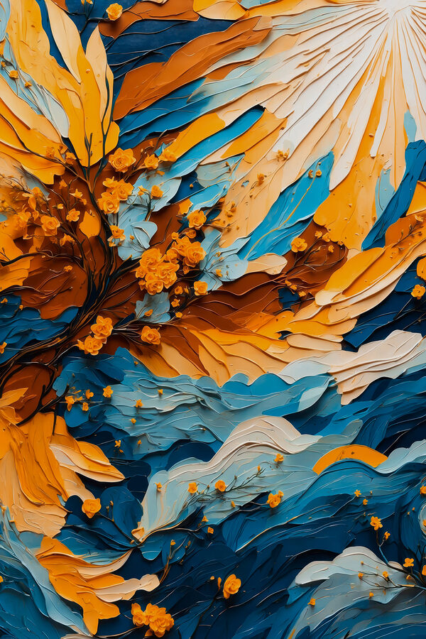 Gemälde eines Baumes mit gelben Blumen Gemälde eines Baumes mit gelben Blumen
