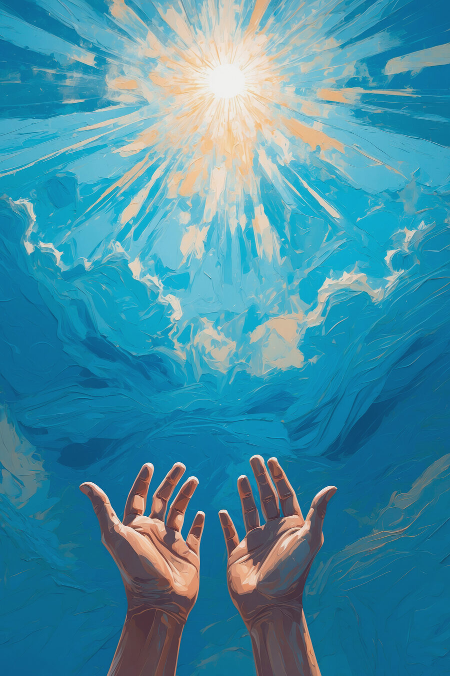 Ein Paar Hände, die sich in den Himmel strecken Ein Paar Hände, die sich in den Himmel strecken