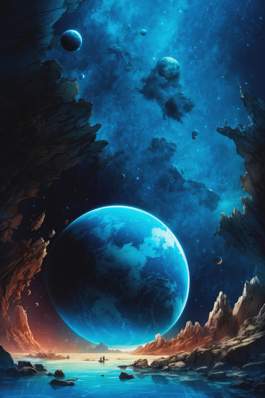 Planet im Weltraum mit Felsen und Sternen Planet im Weltraum mit Felsen und Sternen