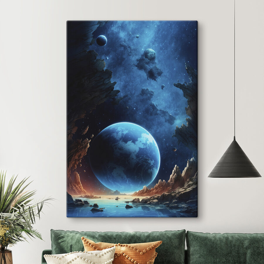 Planet im Weltraum mit Felsen und Sternen Planet im Weltraum mit Felsen und Sternen