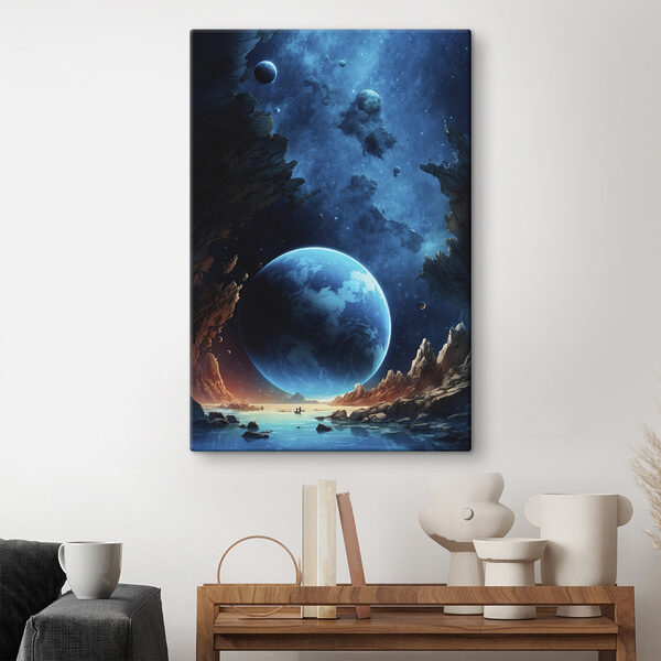 Planet im Weltraum mit Felsen und Sternen Planet im Weltraum mit Felsen und Sternen