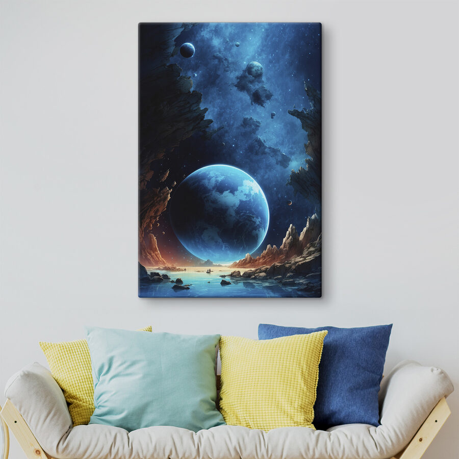 Planet im Weltraum mit Felsen und Sternen Planet im Weltraum mit Felsen und Sternen
