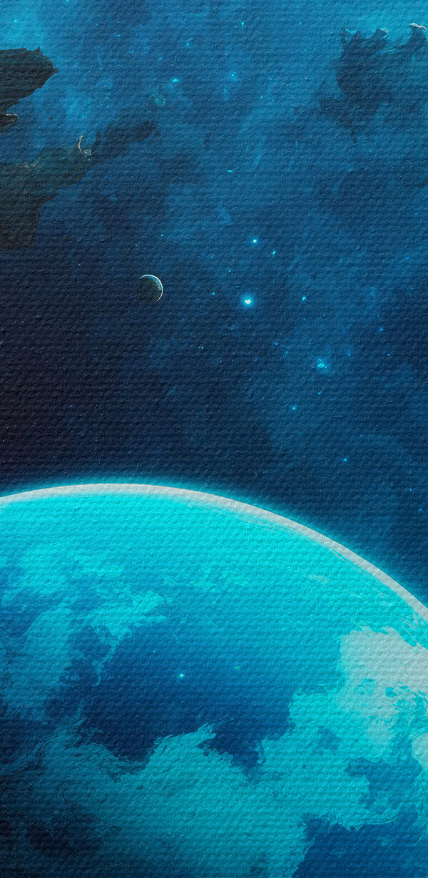 Planet im Weltraum mit Felsen und Sternen Planet im Weltraum mit Felsen und Sternen