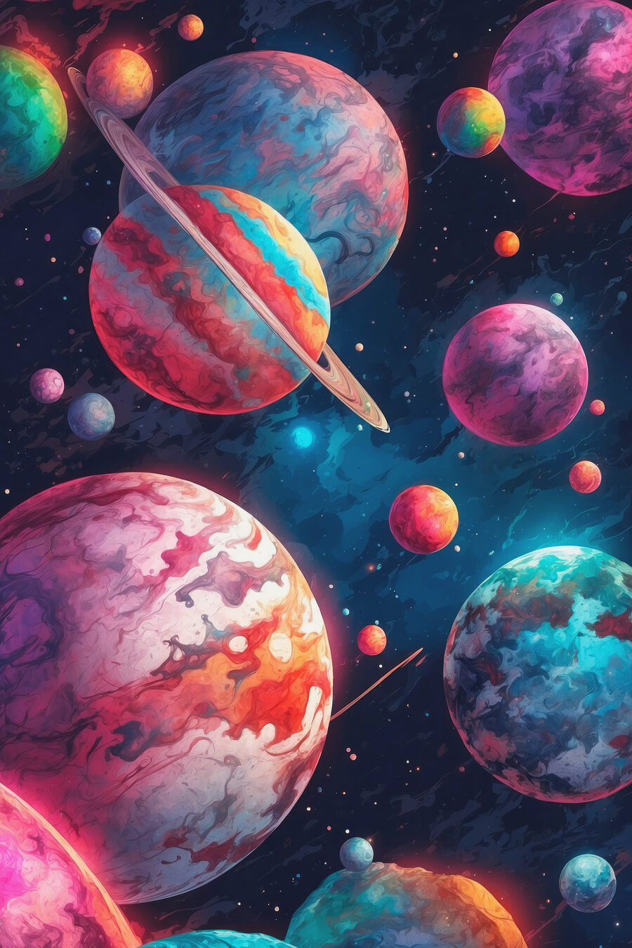 Bunte Planeten im Weltraum