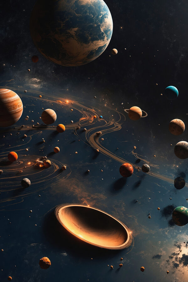 Planeten im Weltraum mit Planeten und Sternen Planeten im Weltraum mit Planeten und Sternen